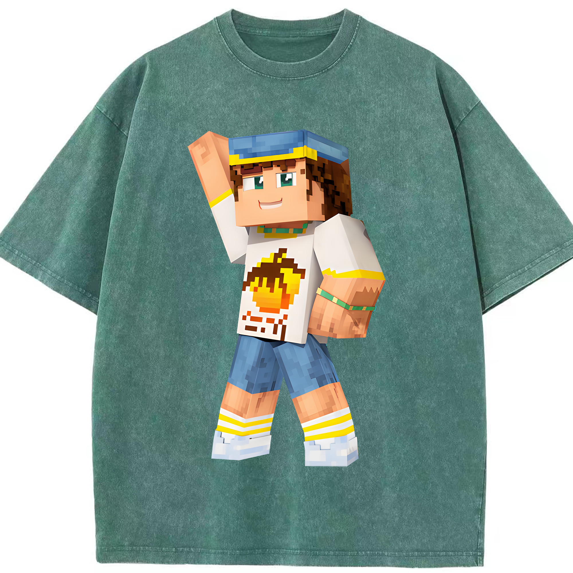 （画像用） マインクラフト ブロックの世界 Minecraft MC Block world 綿100% ヴィンテージ風 半袖Tシャツ（フロントプリント）